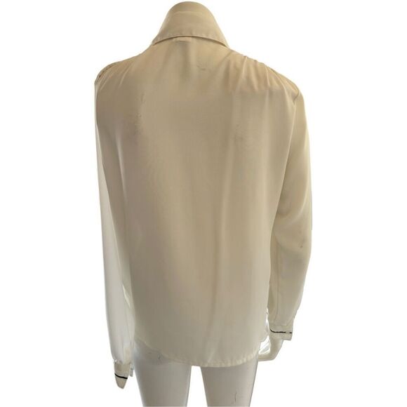 Nicola size 8 women’s French girl button up cream blouse pleated long sleeve col - Picture 4 of 7